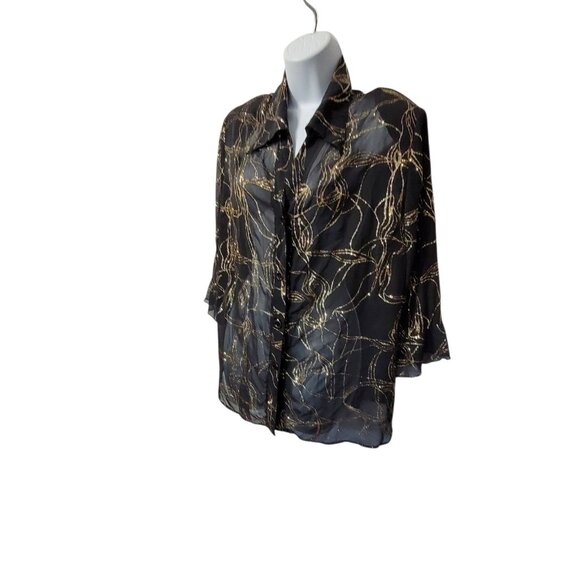 G Lance Top Vintage Plus Size 2X Sheer Black Gold Glitter Button Bright Artsy - Picture 7 of 15